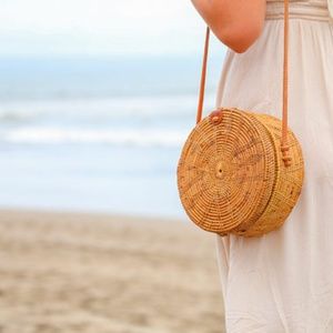 Handmade Round Woven Bag Made in Indonesia  NWOT